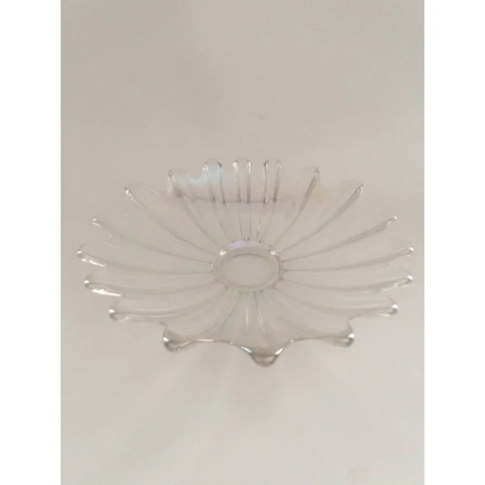 Iridescent Carnival Glass Decorative Plate With Scalloped Edges 10